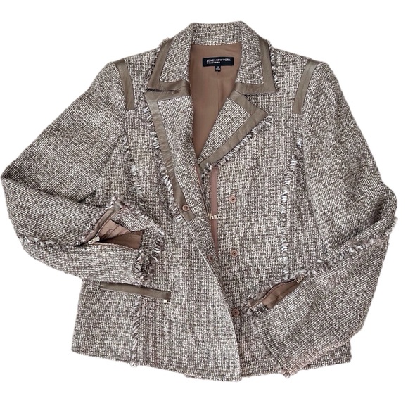 Jones New York Women’s Pewter Brown Boucle Tweed Moto Jacket Size 12 - Picture 7 of 11
